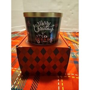 Merry Christmas  Pine Tree Scented 3-Wick Jar Candle, 12.75 oz, New In Gift Box